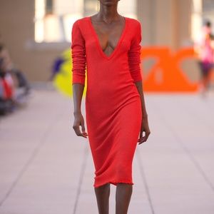 AREA v-neck red sweater dress